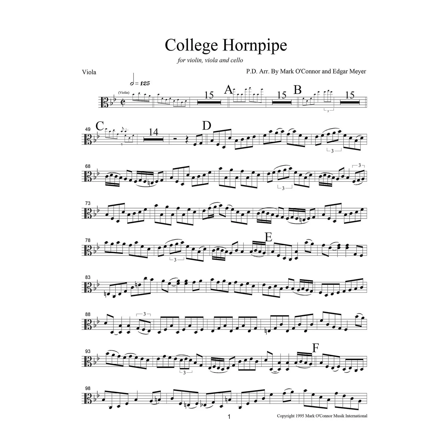 O'Connor College Hornpipe Viola Noten Download Trio