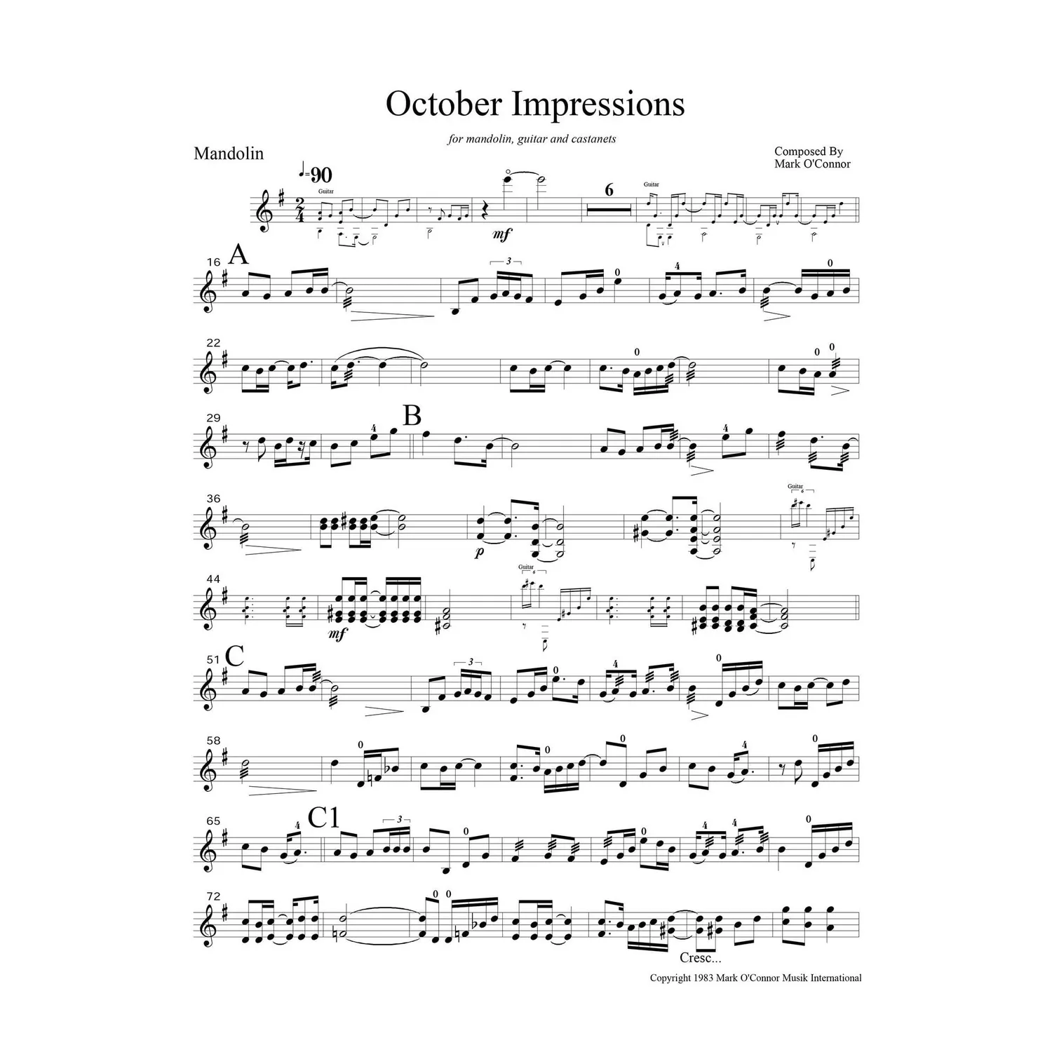 Shar Music O'Connor October Impressions Noten Mandoline Download