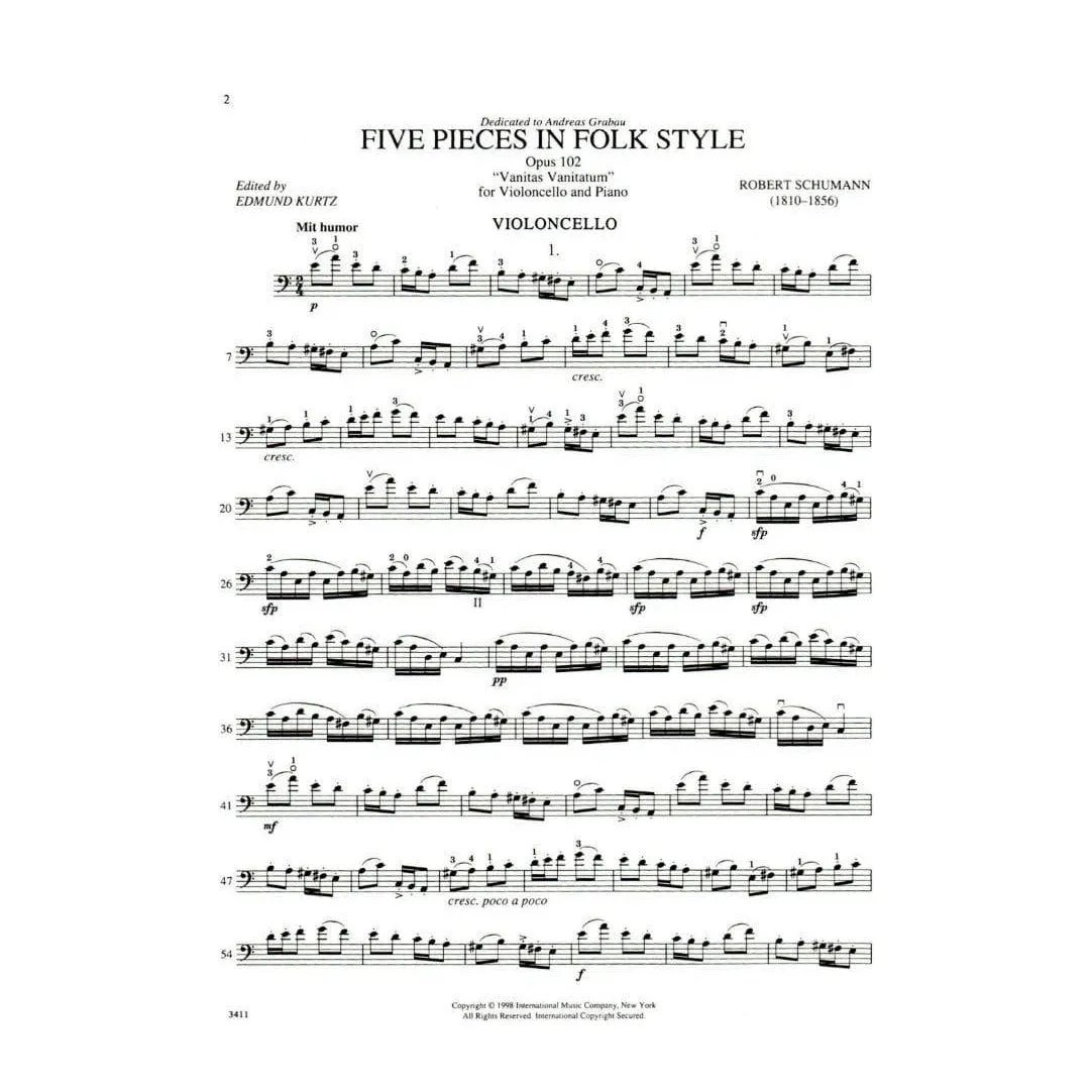 Schumann Fünf Stücke Op 102 Cello Klavier Noten