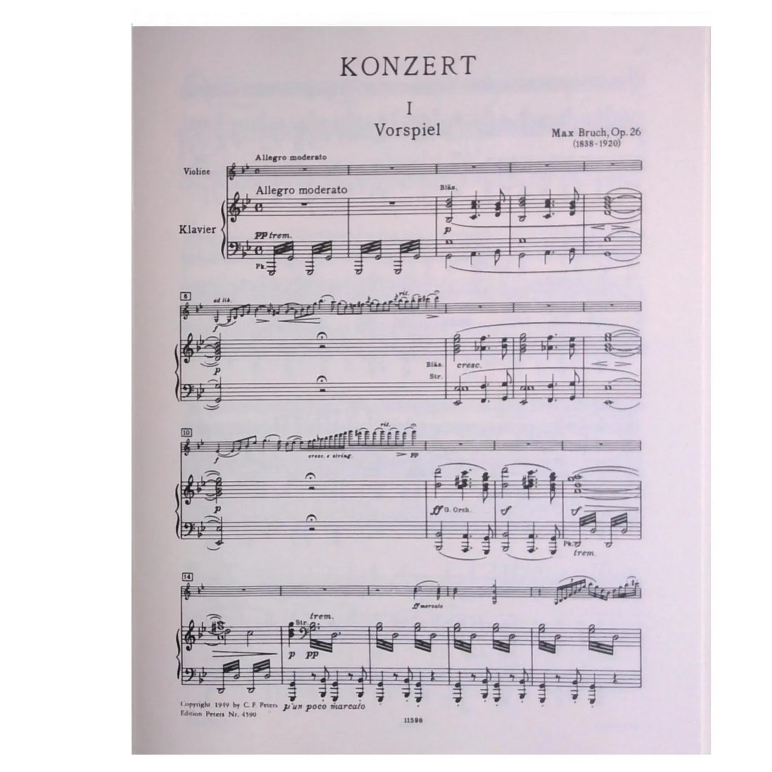 Peters Bruch Violinkonzert Nr.1 g-Moll op.26 Noten Violine Klavier