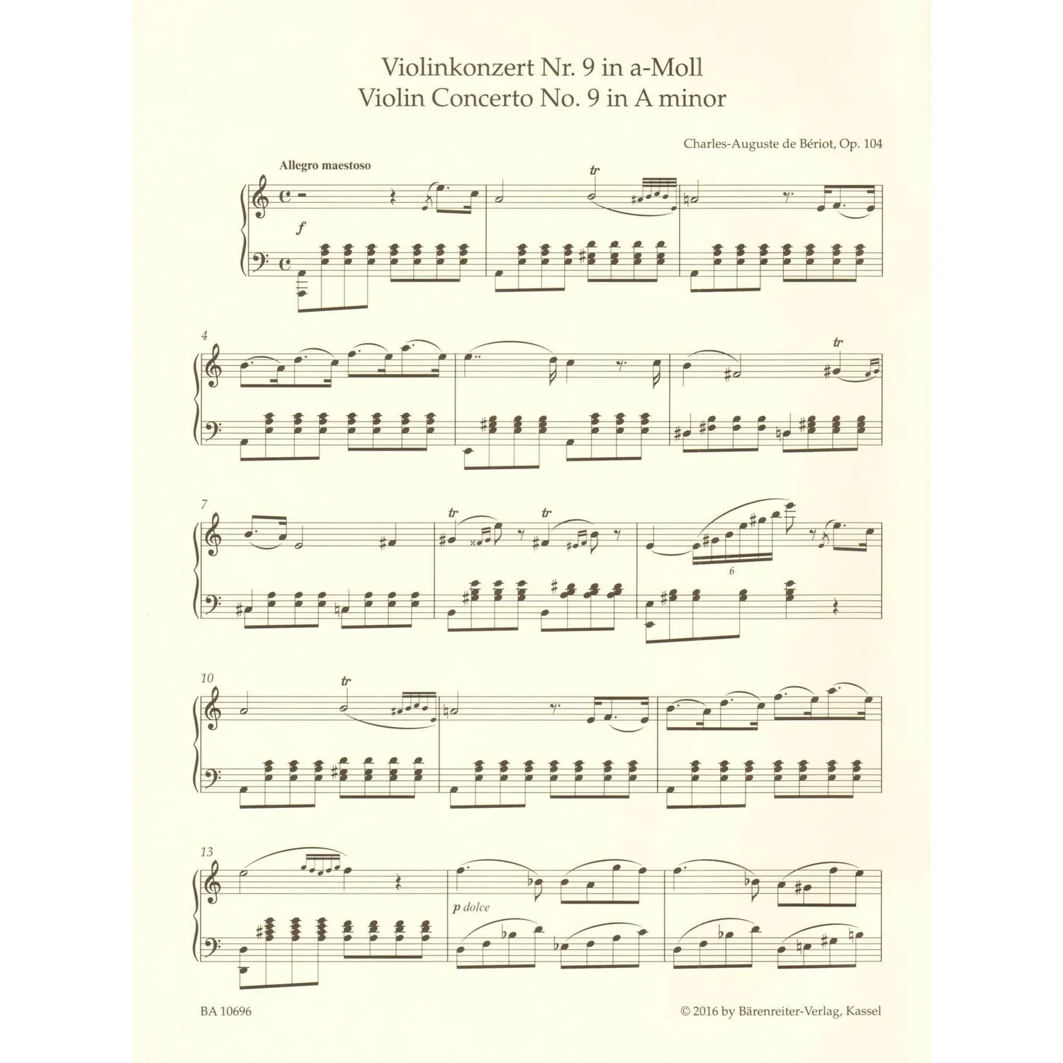 Bärenreiter de Bériot Konzert Nr.9 Op.104 Noten Violine