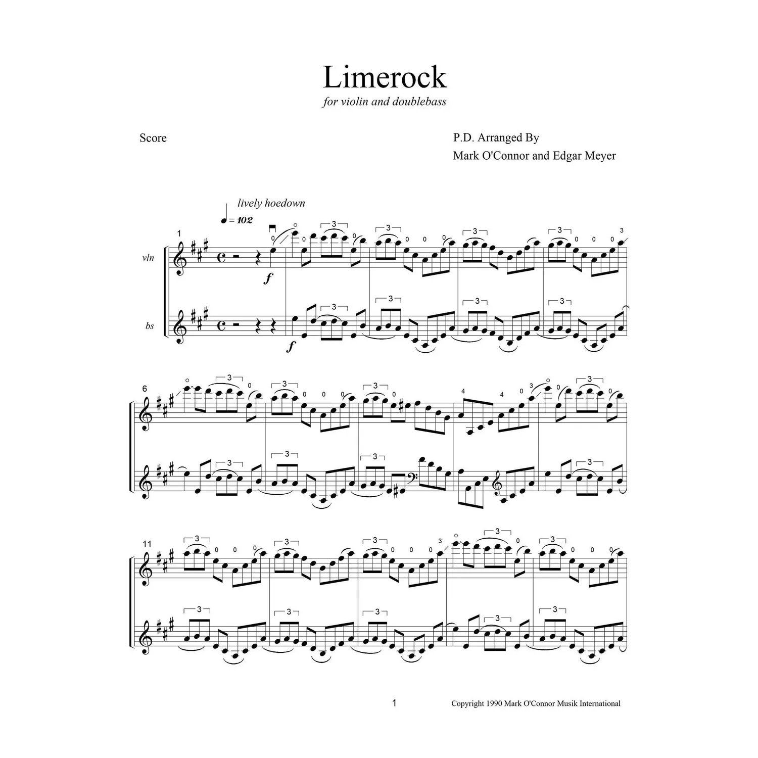 O'Connor Limerock Noten für Violine und Bass Download