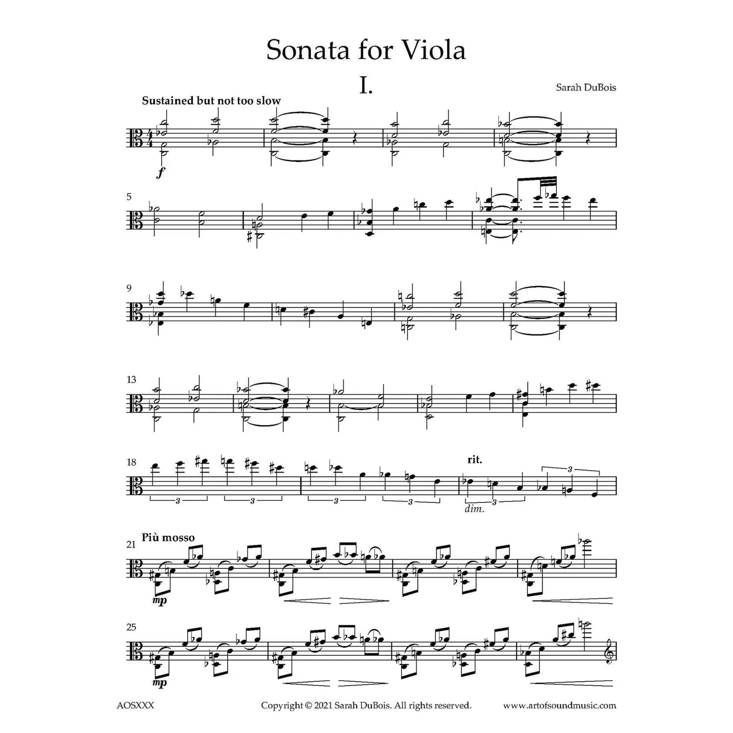 Sarah DuBois Sonata for Solo Viola Noten Download für Bratsche