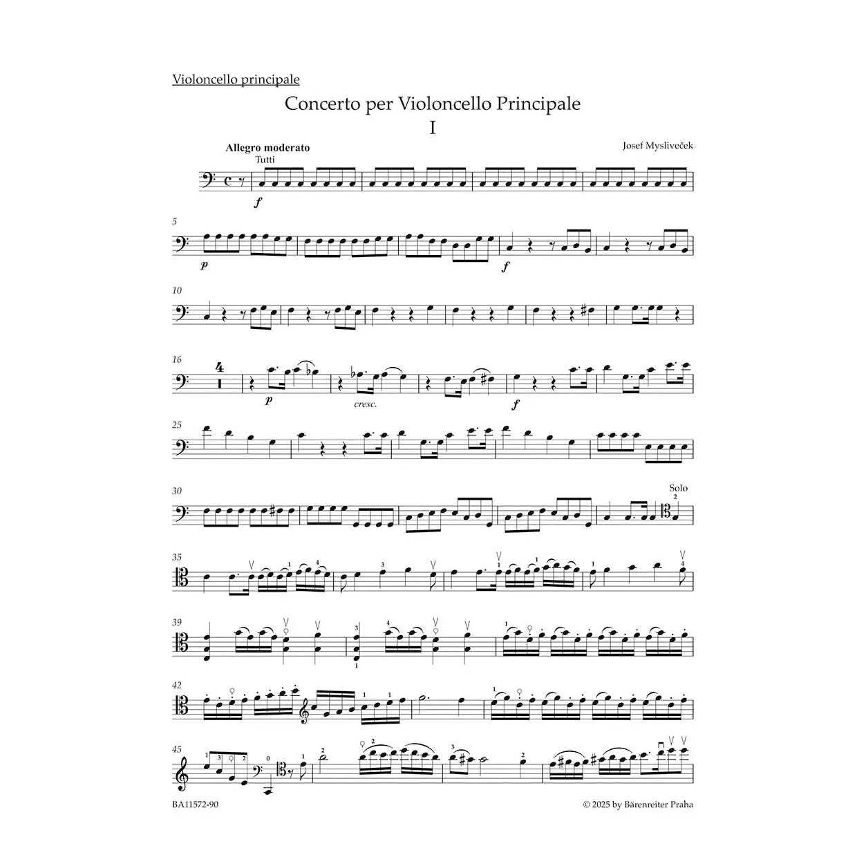 Bärenreiter Myslivecek Cellokonzert Noten C-Dur Urtext