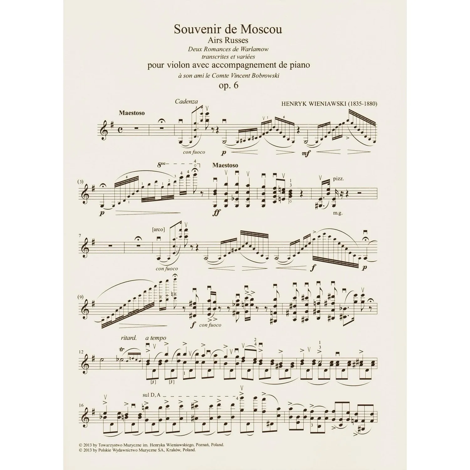 Wieniawski Souvenir de Moscow Op.6 Noten Violine Klavier