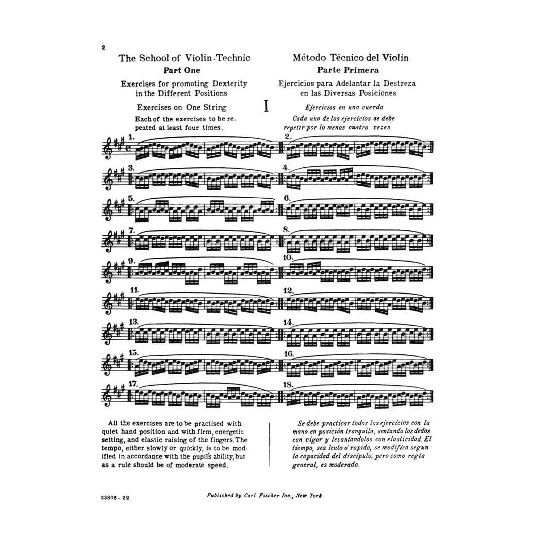 Carl Fischer Schradieck School Book 1 Noten Violine Technik