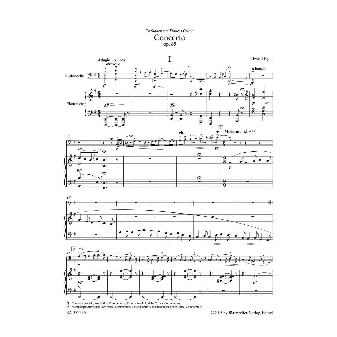 Bärenreiter Elgar Konzert e-moll Op 85 Cello Noten Urtext