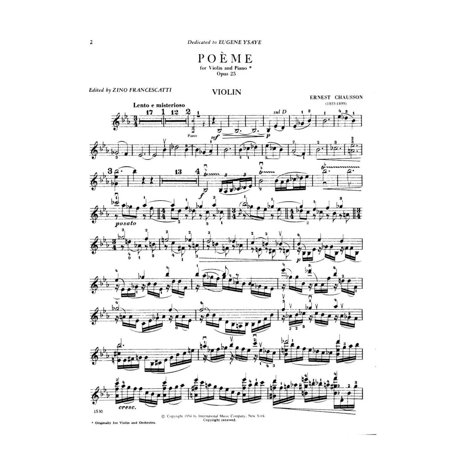 International Chausson Poeme op. 25 Noten Violine Klavier
