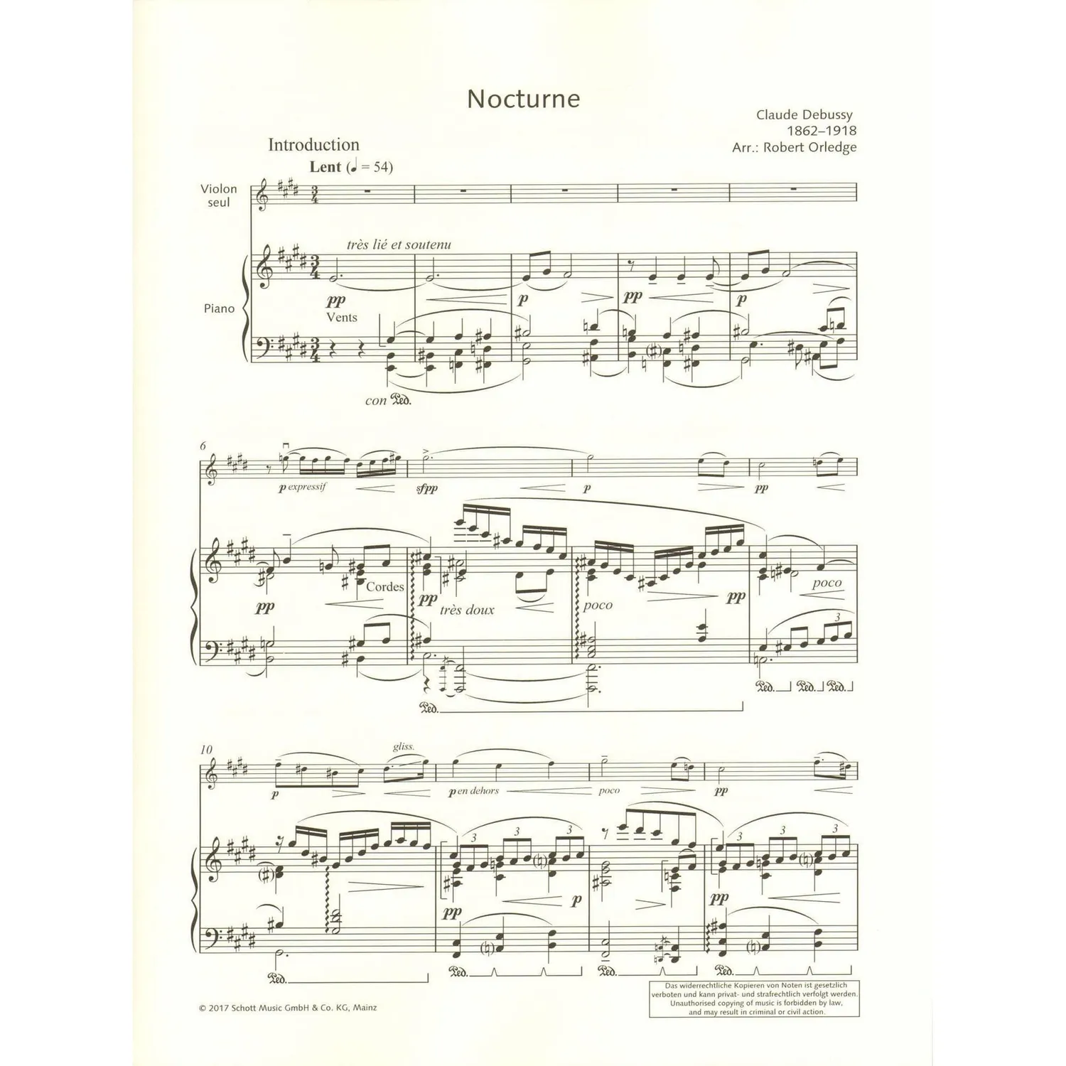 Schott Debussy Nocturne Noten Violine Klavier Orledge