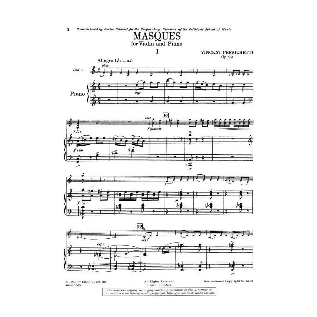 Shar Music Masques Op 99 Violinnoten mit Klavier modern