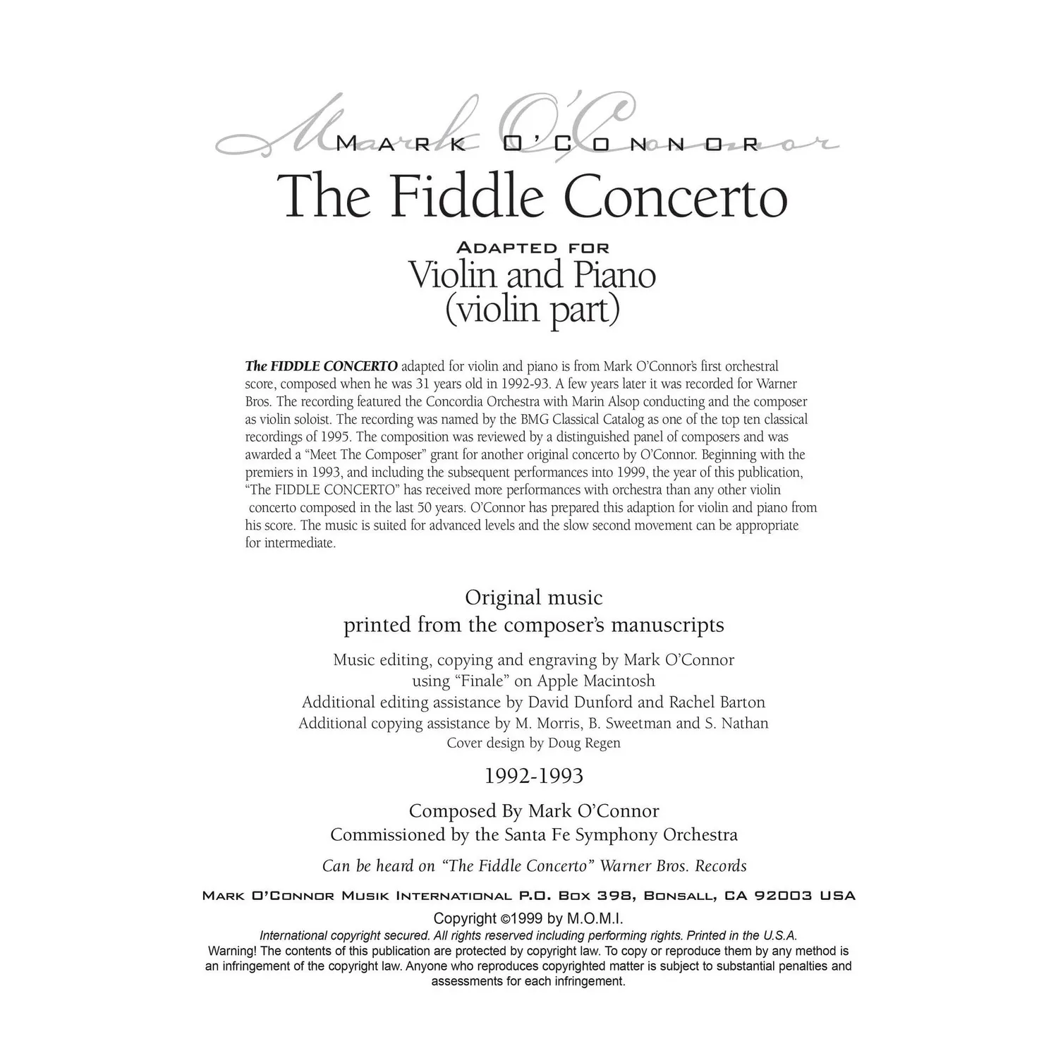 O'Connor Fiddle Concerto Violinnoten Download Klavier