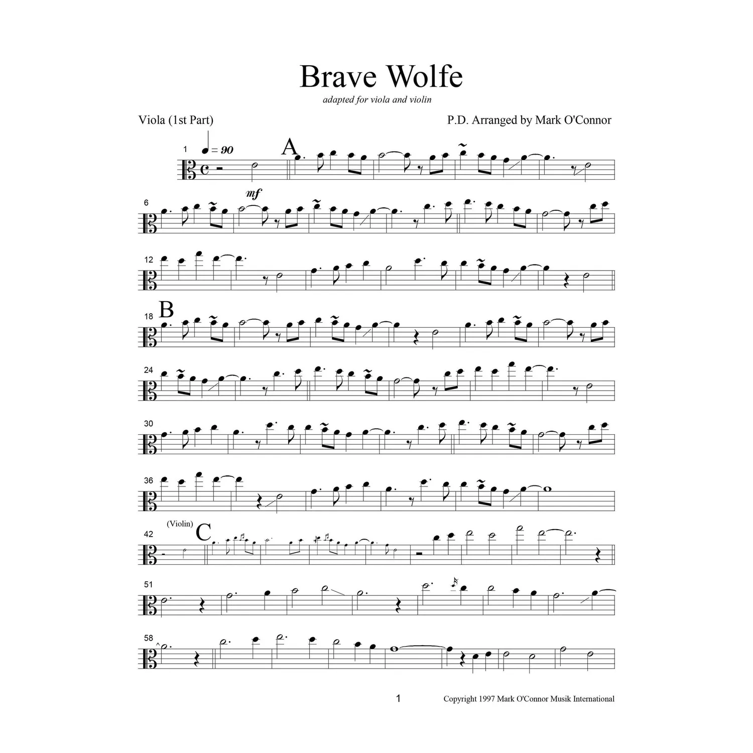 Shar Music O'Connor Brave Wolfe Viola-Noten Download