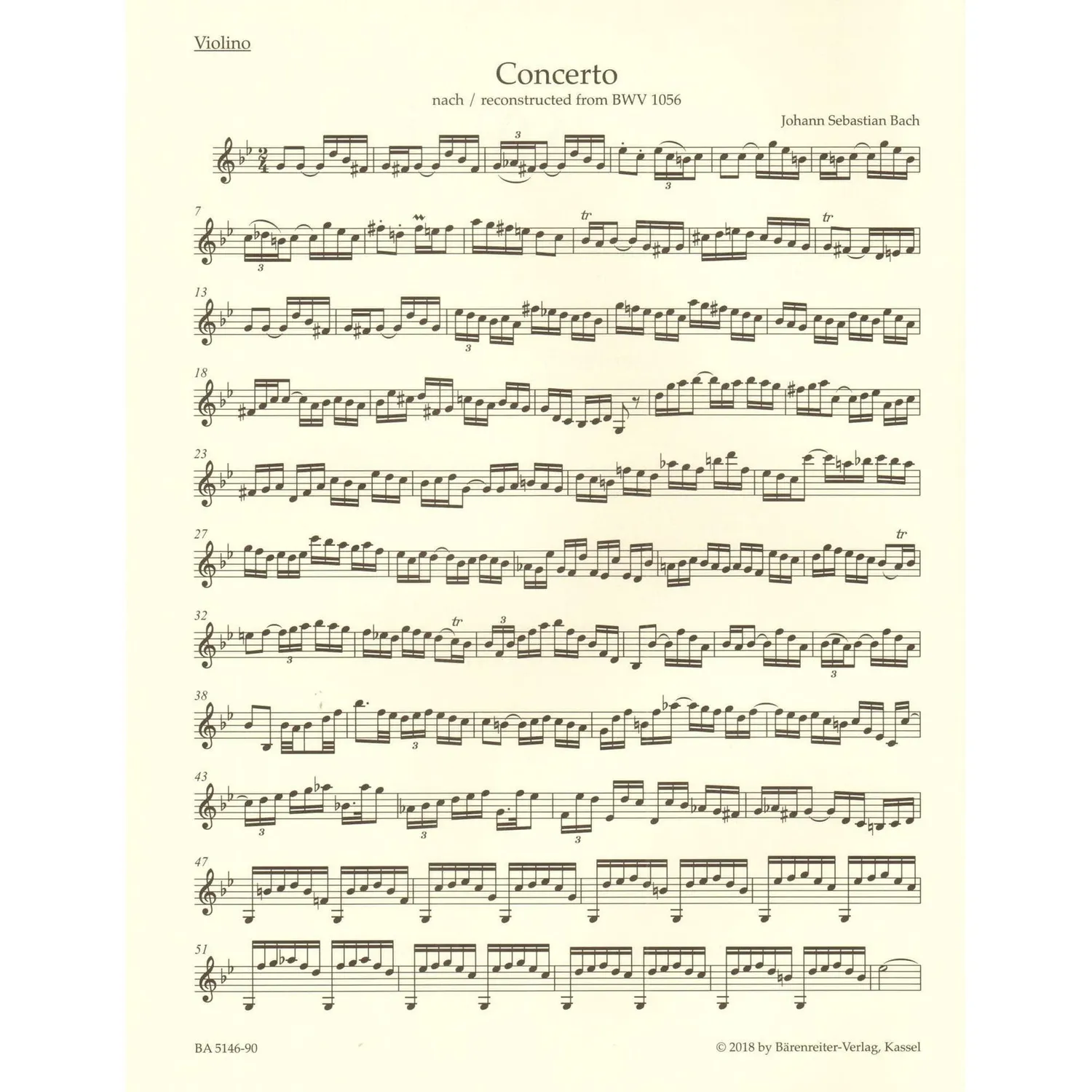 Bärenreiter Bach Konzert g-Moll BWV 1056 Noten