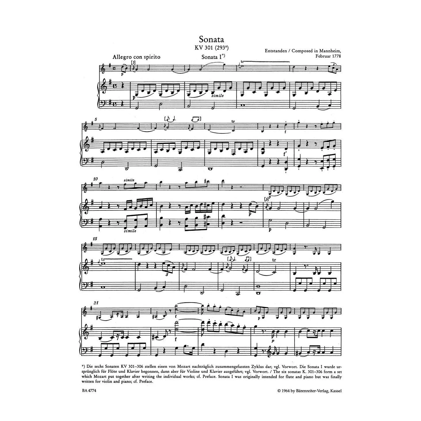 Bärenreiter Mozart Violinsonaten K 301-306 Violine Klavier