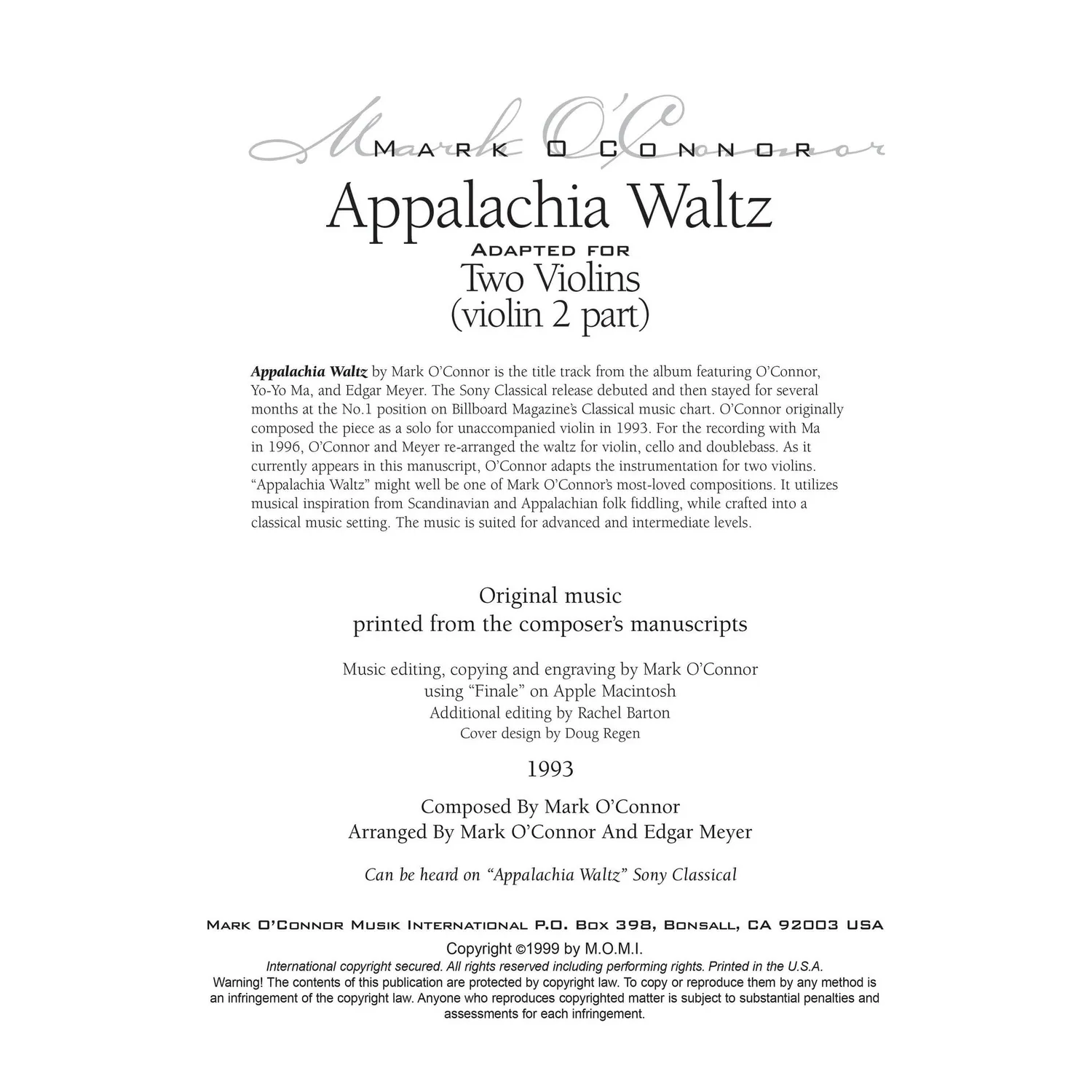 O'Connor Appalachia Waltz 2 Violinen Download