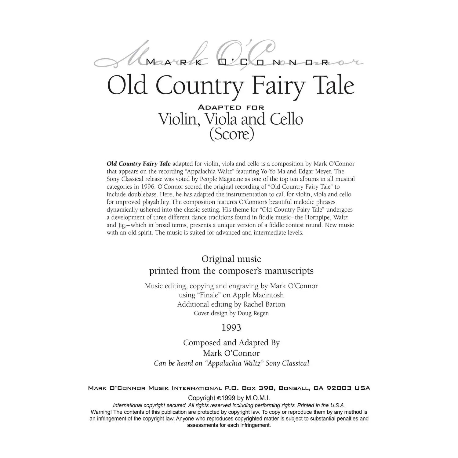 Mark O'Connor Old Country Fairy Tale Partitur-Download