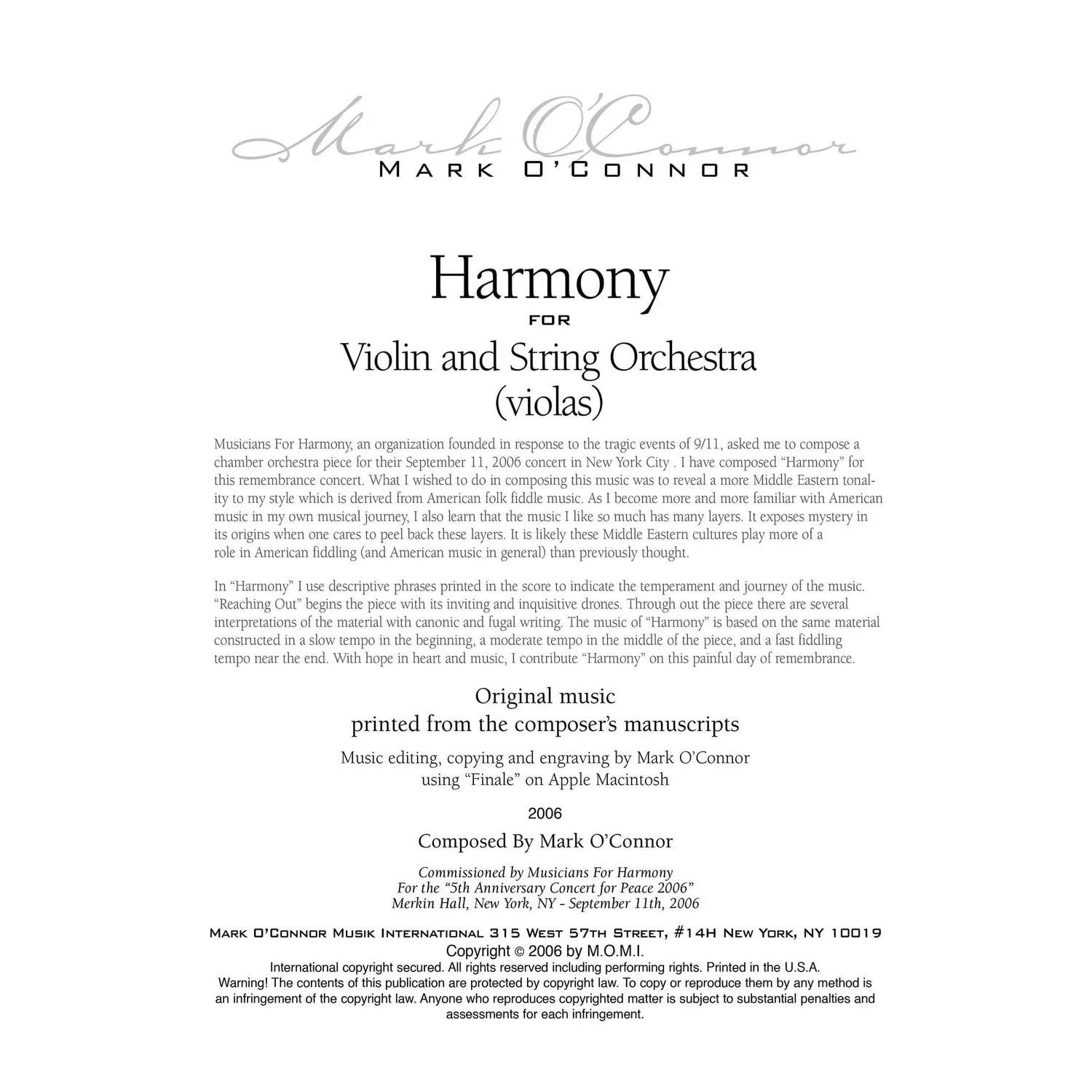 Mark O’Connor Harmony Noten Download für Viola