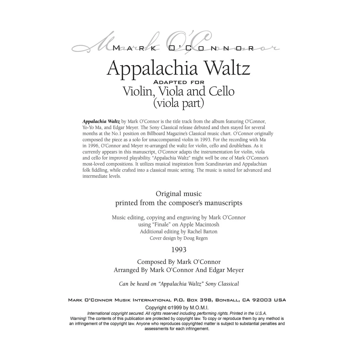 O'Connor Appalachia Waltz Noten Bratsche Download