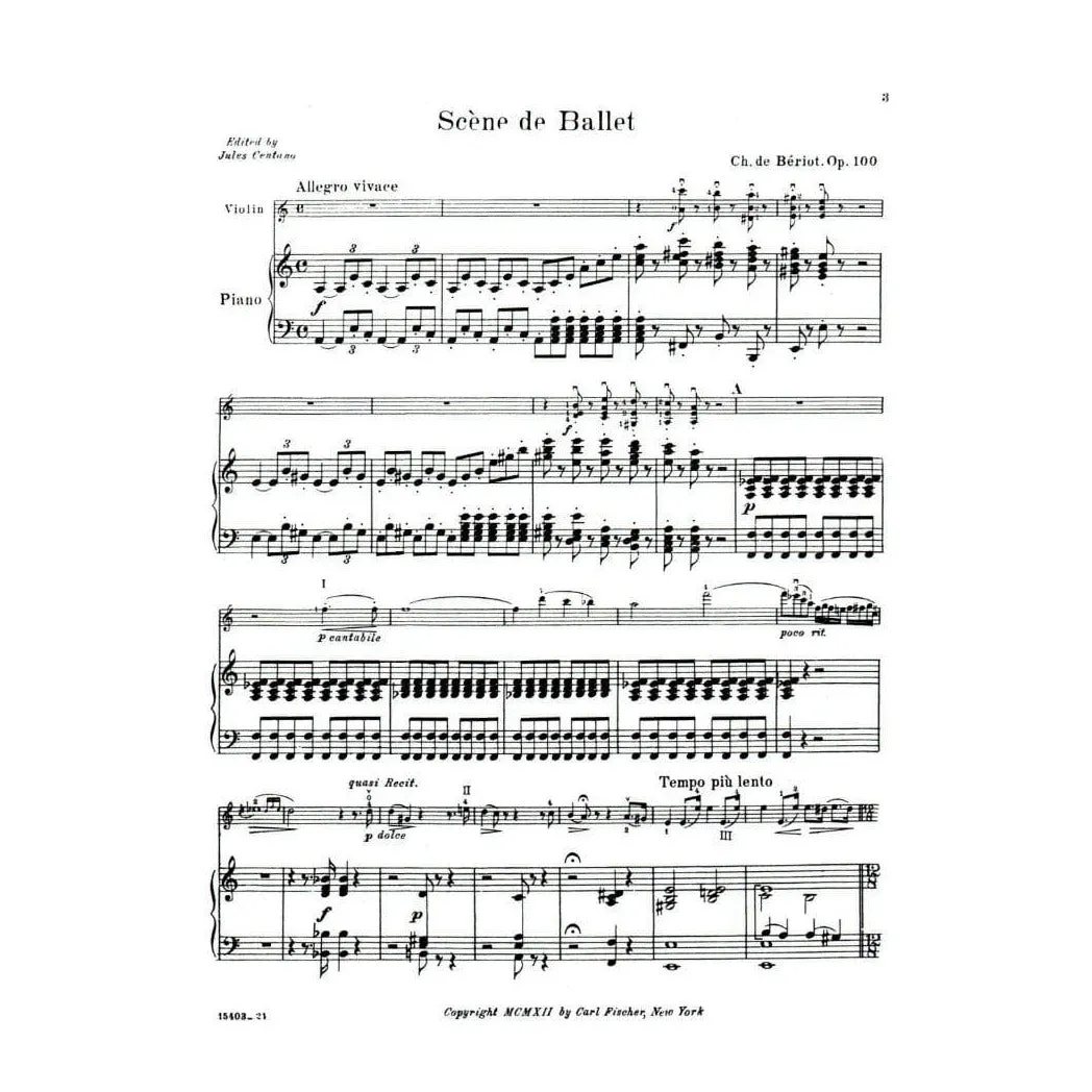 Shar Bériot Scène de Ballet Op.100 Violine Noten