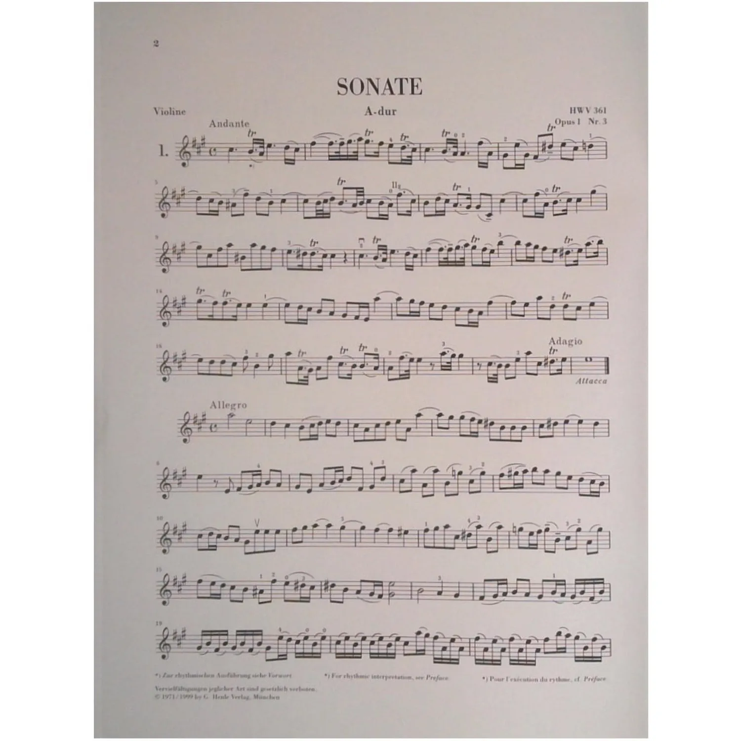 Henle Händel 7 Sonaten Violine Noten Urtext