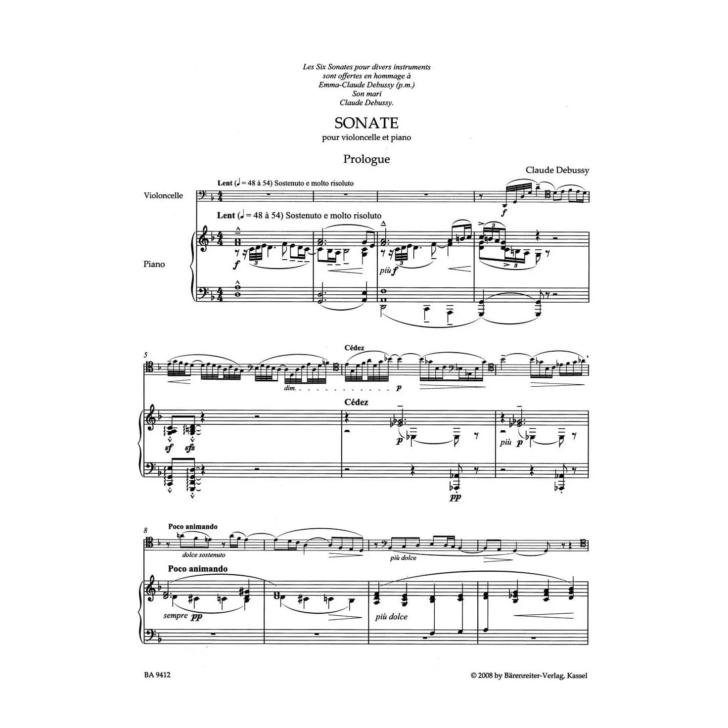 Bärenreiter Debussy Cellosonate Cello Klavier Urtext