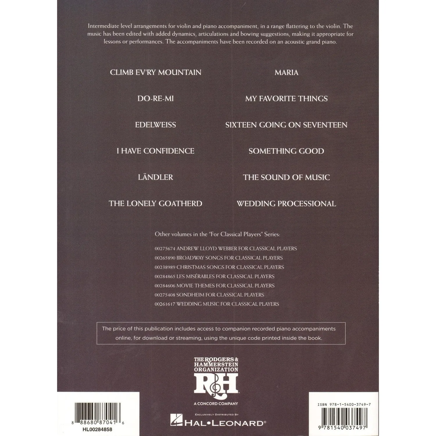 Hal Leonard Sound of Music Noten Violine Klavier Audio