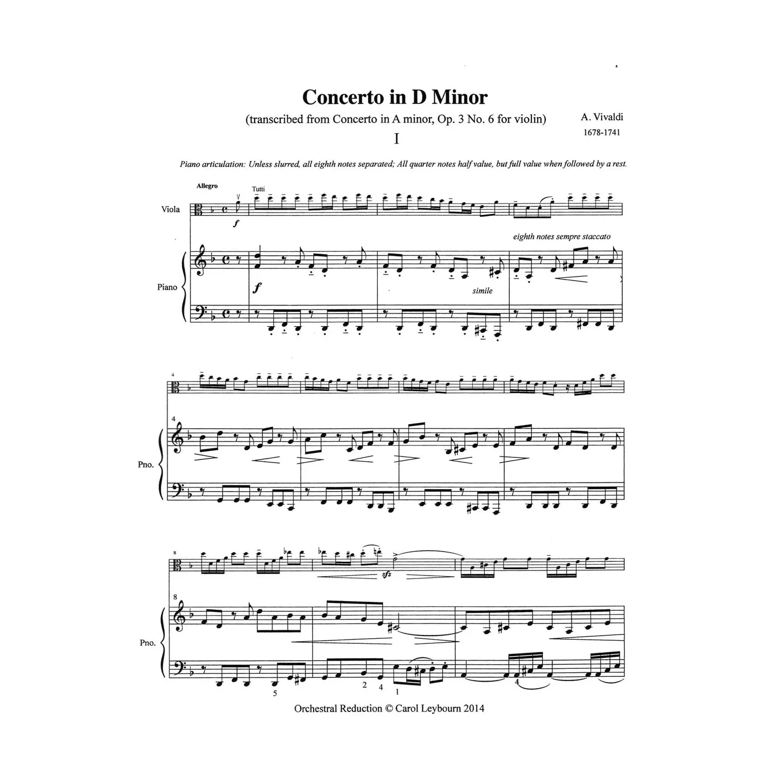 Leybourn Viola Concertos 1 Klavierbegleitung Vivaldi Telemann