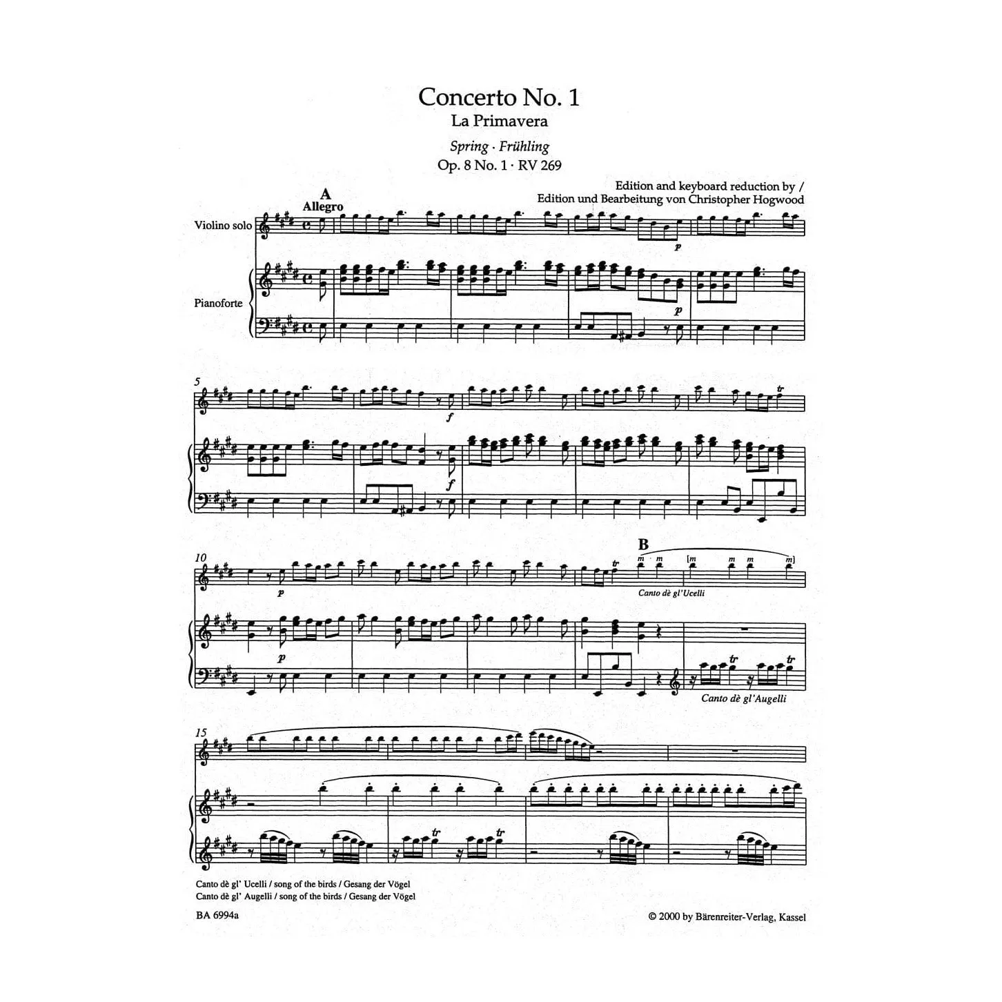 Bärenreiter Vivaldi Vier Jahreszeiten Noten Violine Klavier Urtext