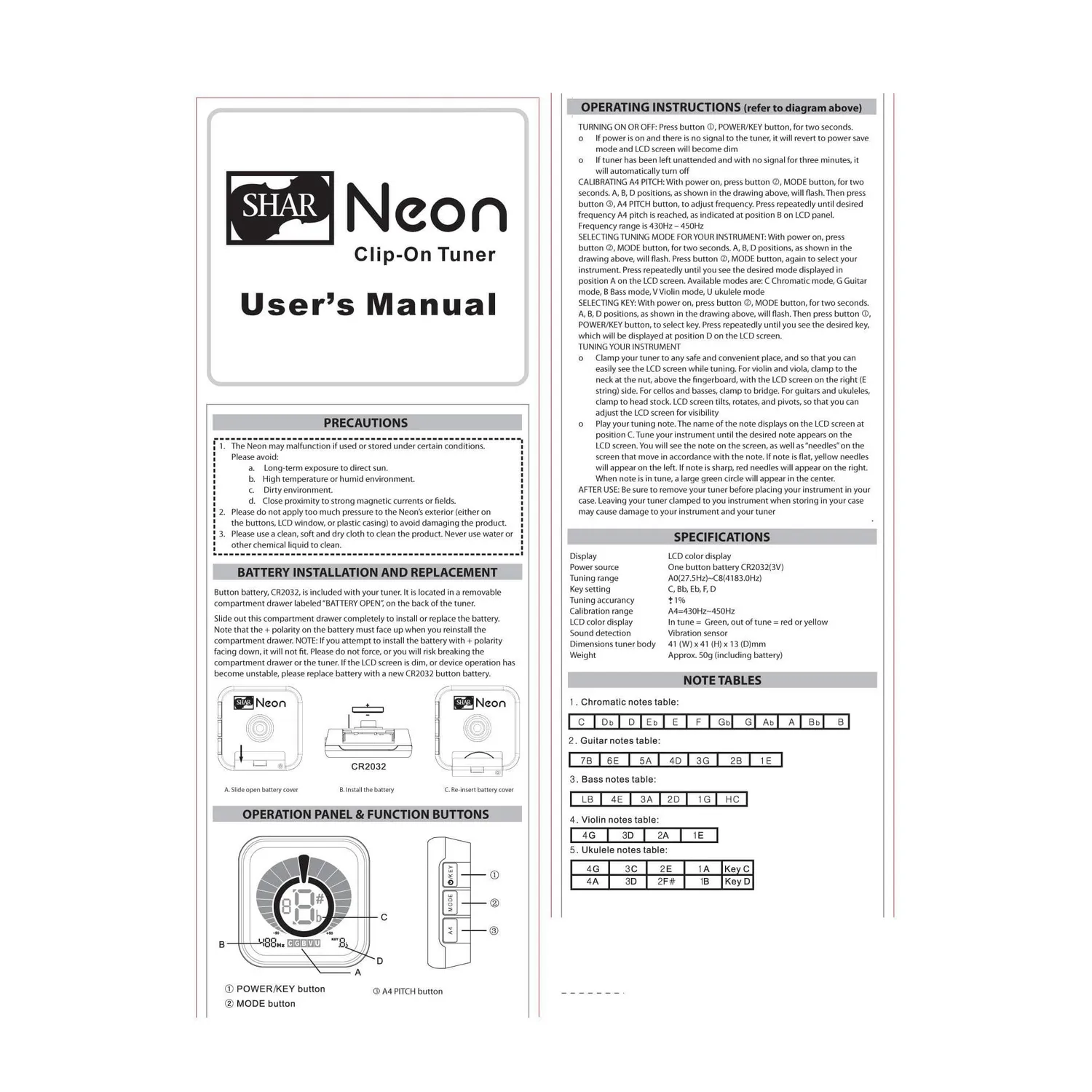 Shar Neon Clip-On Stimmgerät chromatisch