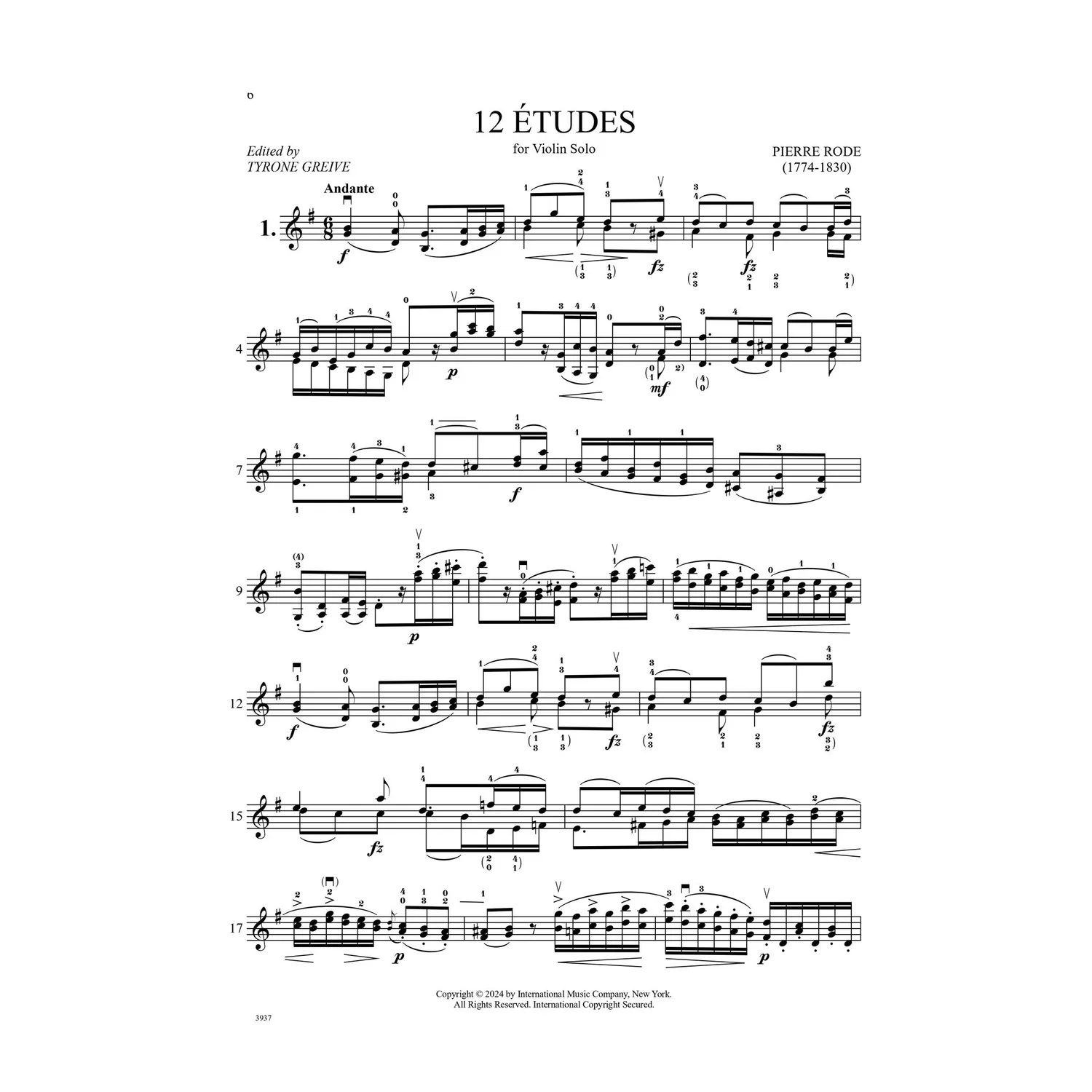 Rode 12 Etüden Violine Solo Noten Grieve International