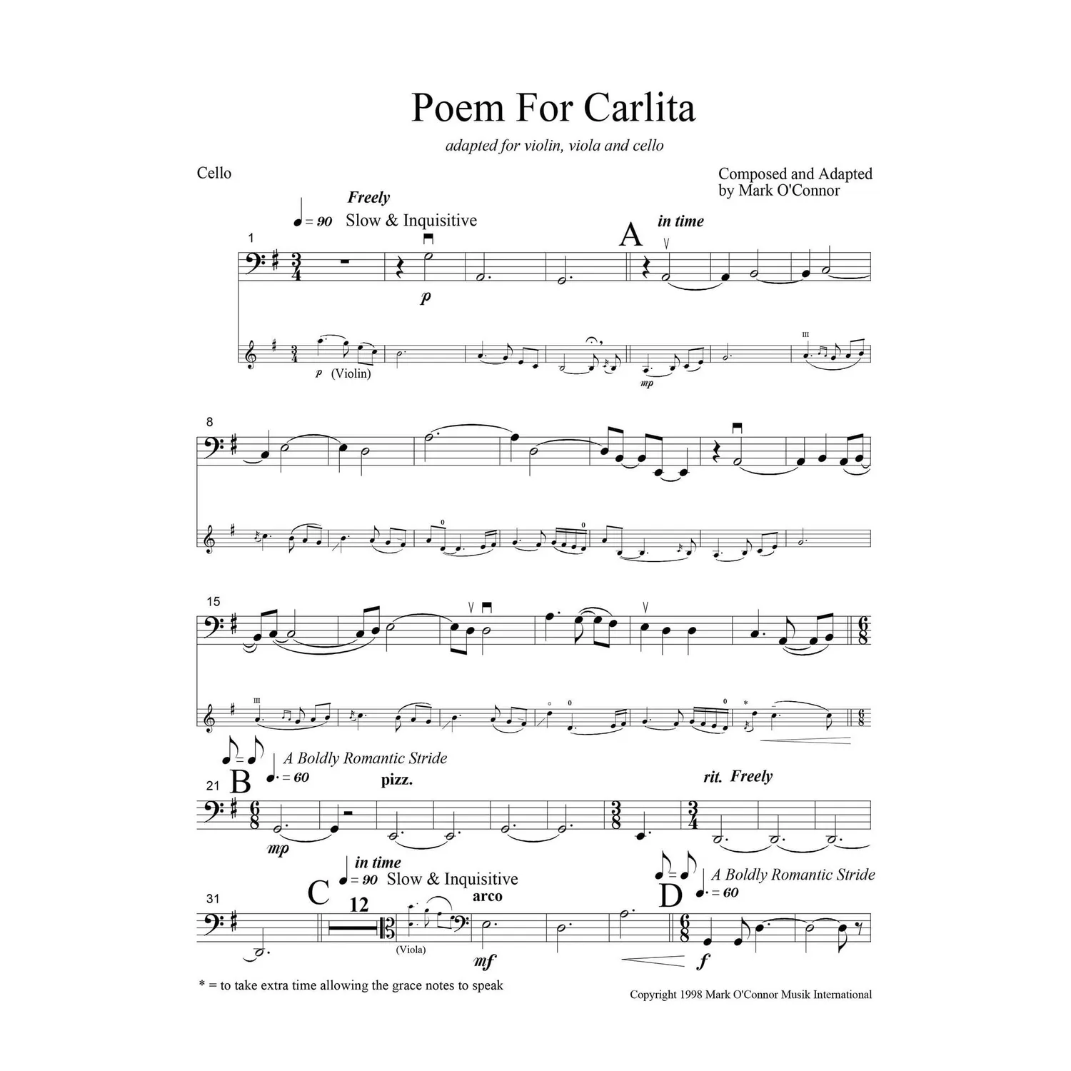 O'Connor Poem for Carlita Cellonoten Download Cello-Stimme