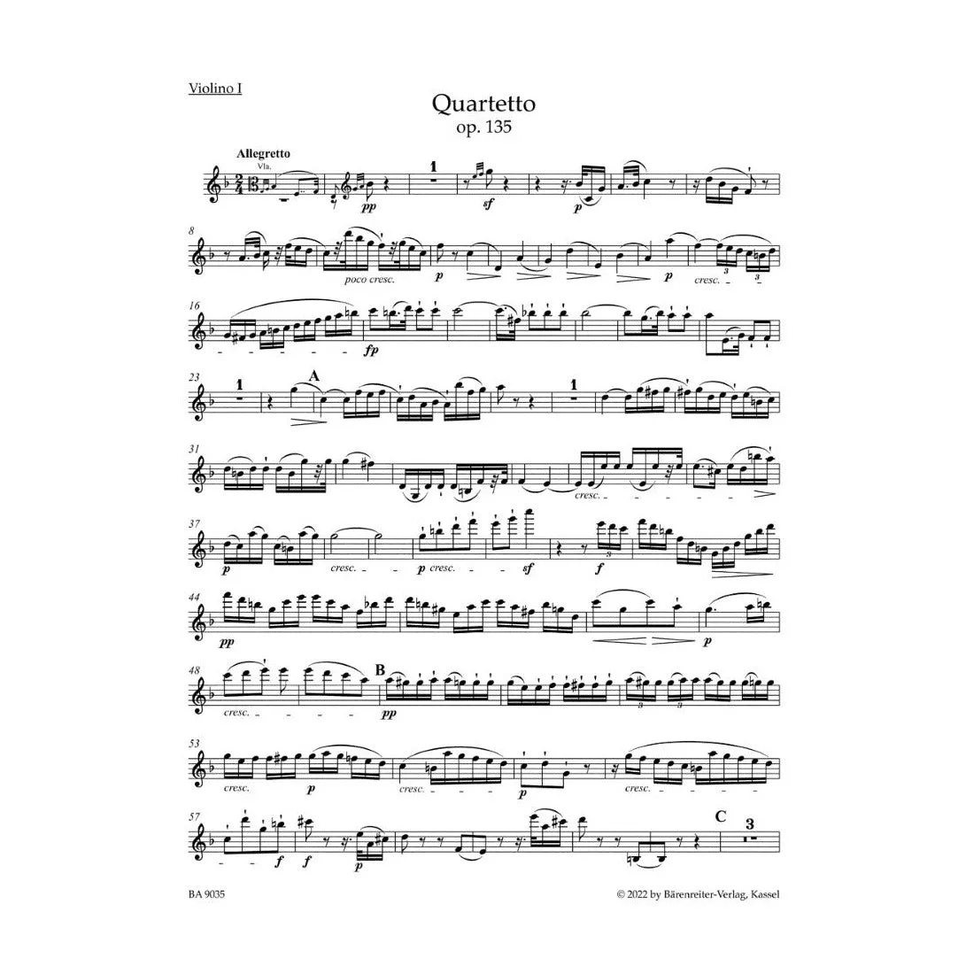 Bärenreiter Beethoven Streichquartett F-Dur op. 135 Urtext