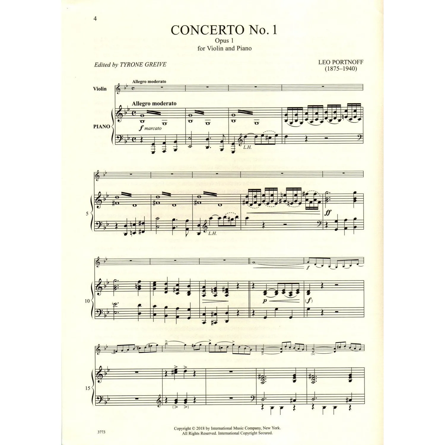 International Portnoff Concerto Nr 1 Op 1 Noten Violine Klavier