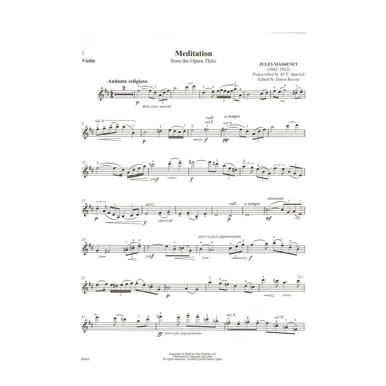 Massenet Meditation Thais Violinnoten Klavier Gr.3 mit Audio