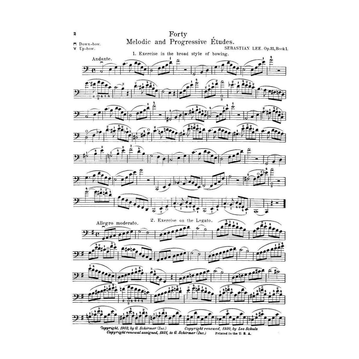 Schirmer Lee Op 31 Etüden Noten für Cello solo Band 1