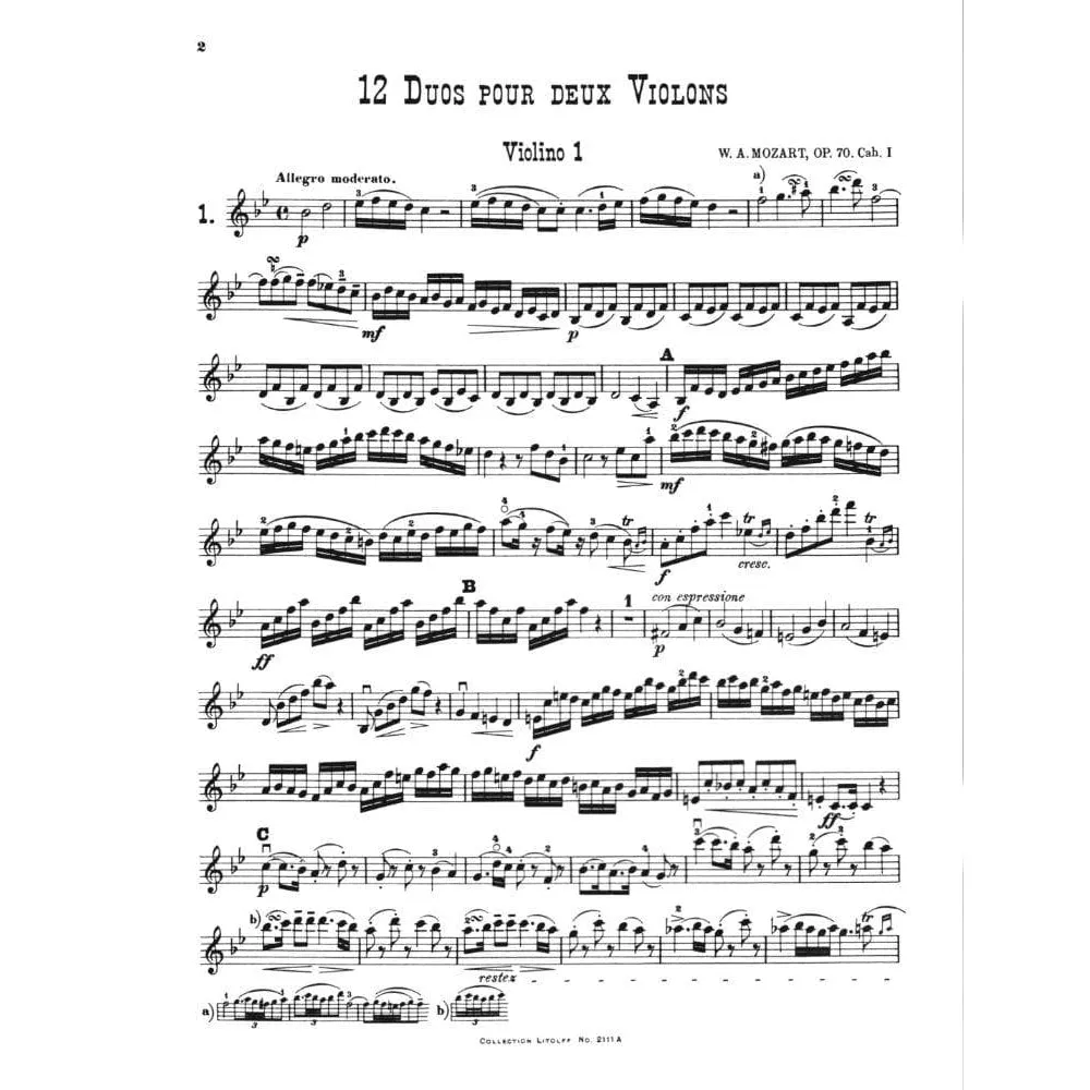 Peters Mozart 12 Duos Op 70 Violinduette Noten Nr. 1-4