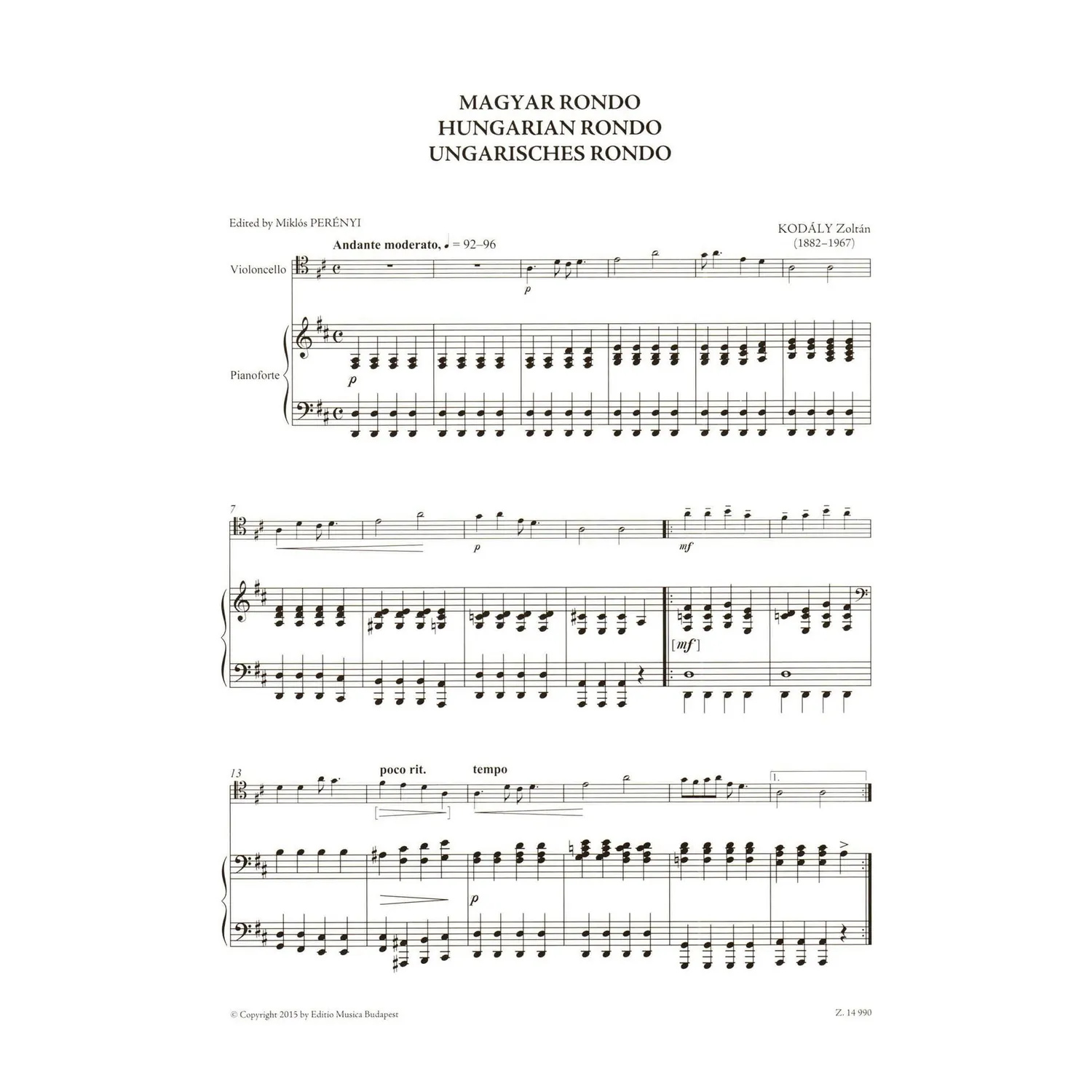 Kodaly Hungarian Rondo Cellonoten mit Klavier