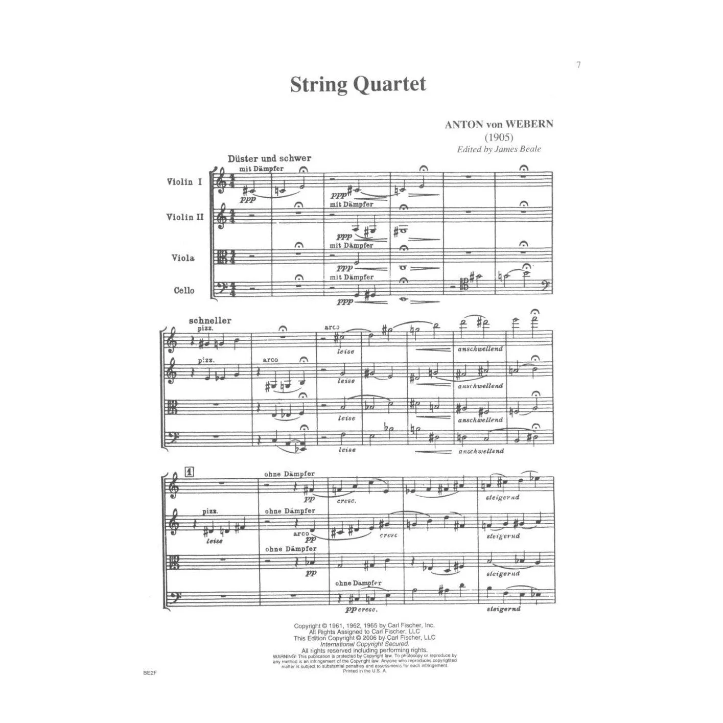 Carl Fischer Webern Streichquartett 1905 Noten Streichquartett