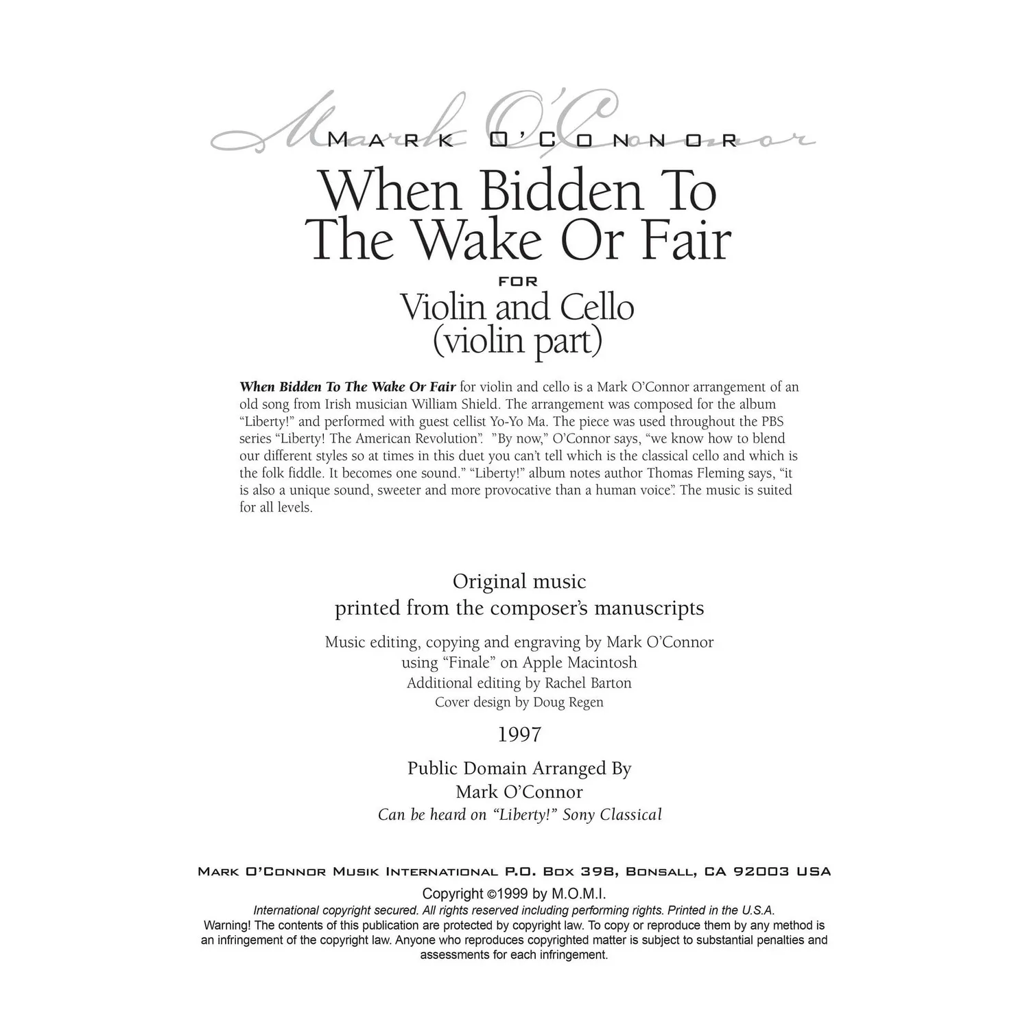 O'Connor When Bidden to the Wake Noten Download Violine