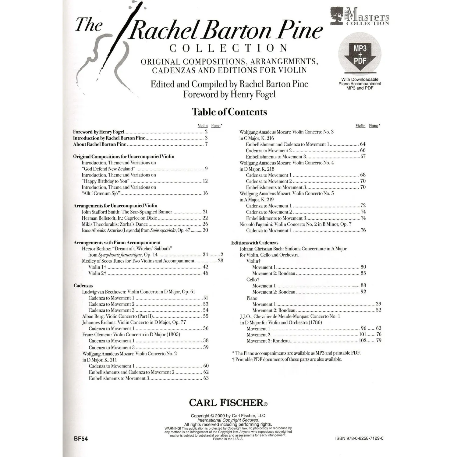 Carl Fischer Barton Pine Noten Violine solo Klavier 19 Stücke