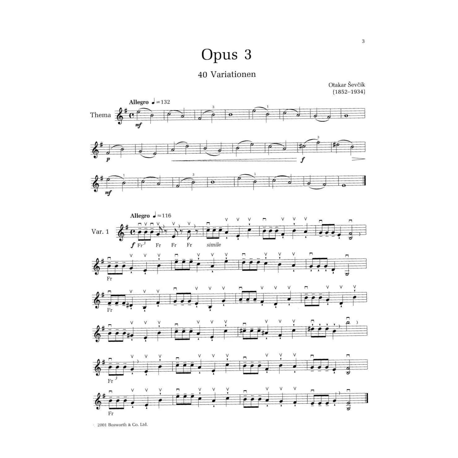 Sevcik 40 Variationen op. 3 Violinenoten Bosworth