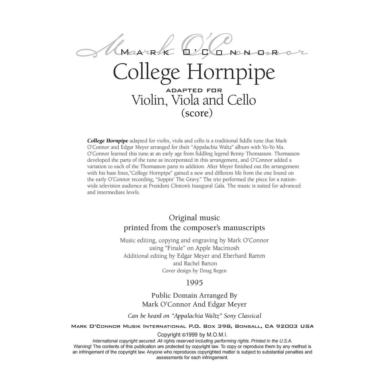 O'Connor College Hornpipe Violine Viola Cello Score Download