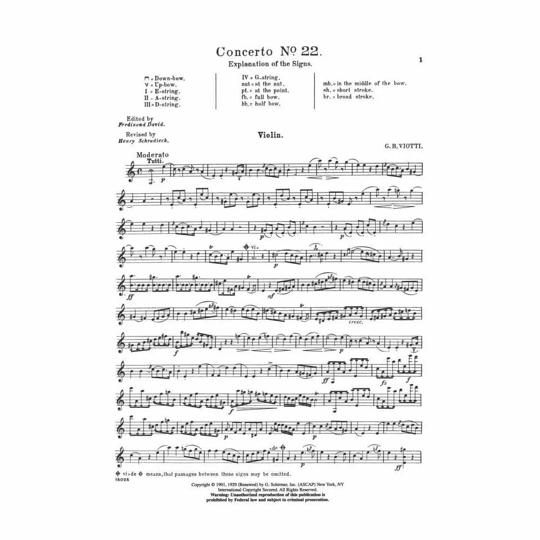 Schirmer Viotti Violinkonzert Nr. 22 Violin-Noten a-moll