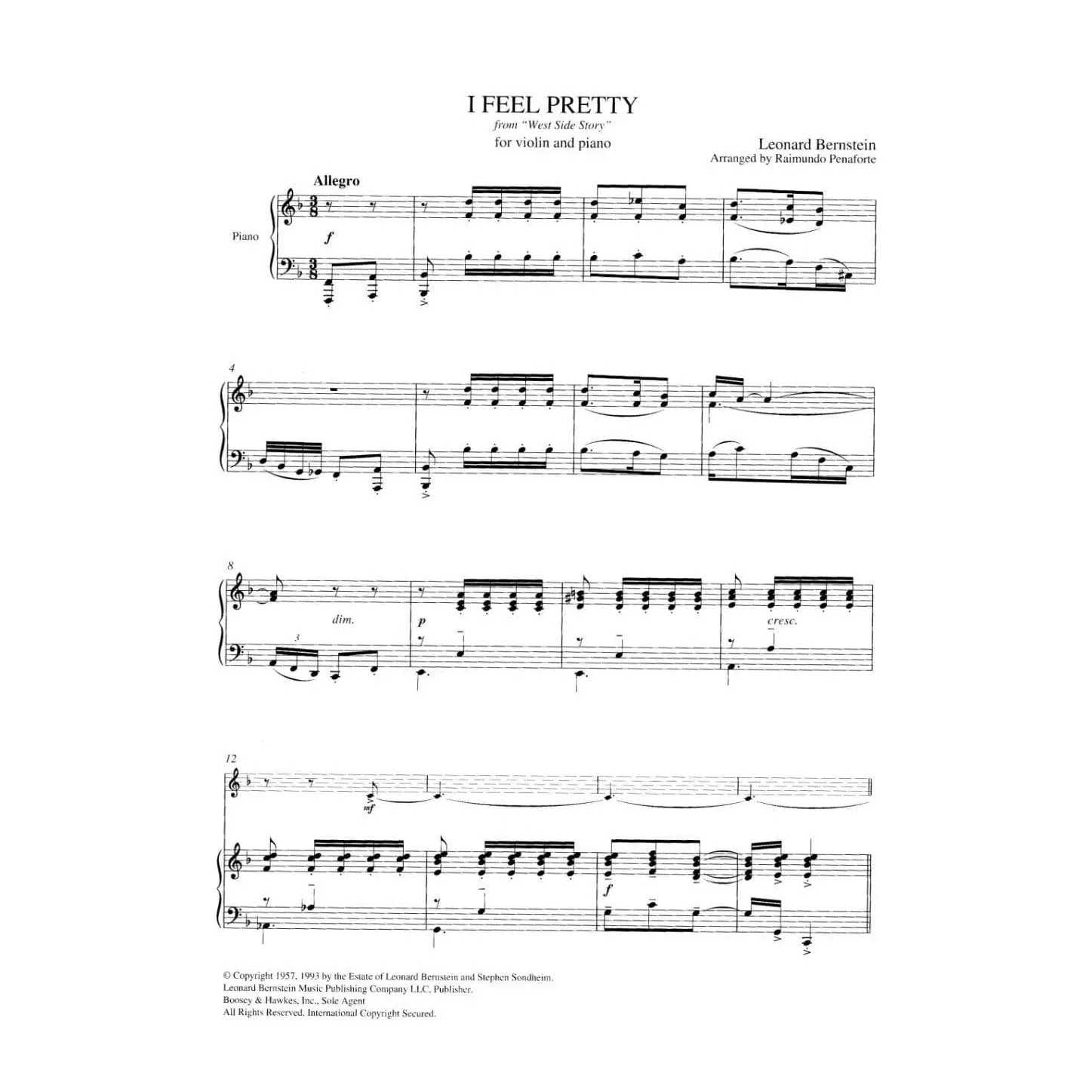 Bernstein West Side Story Suite Violine Klavier Noten