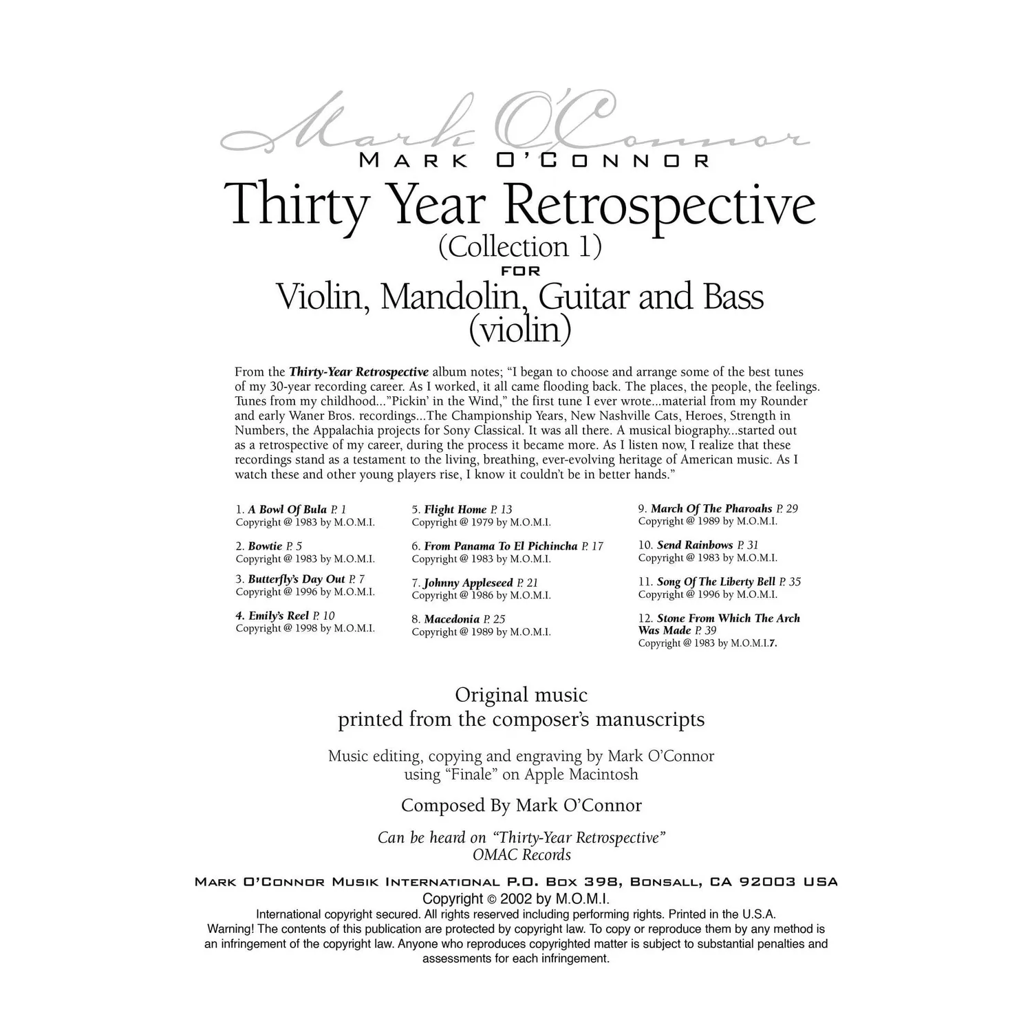 O'Connor 30-Year Retrospective Collection 1 Noten Download