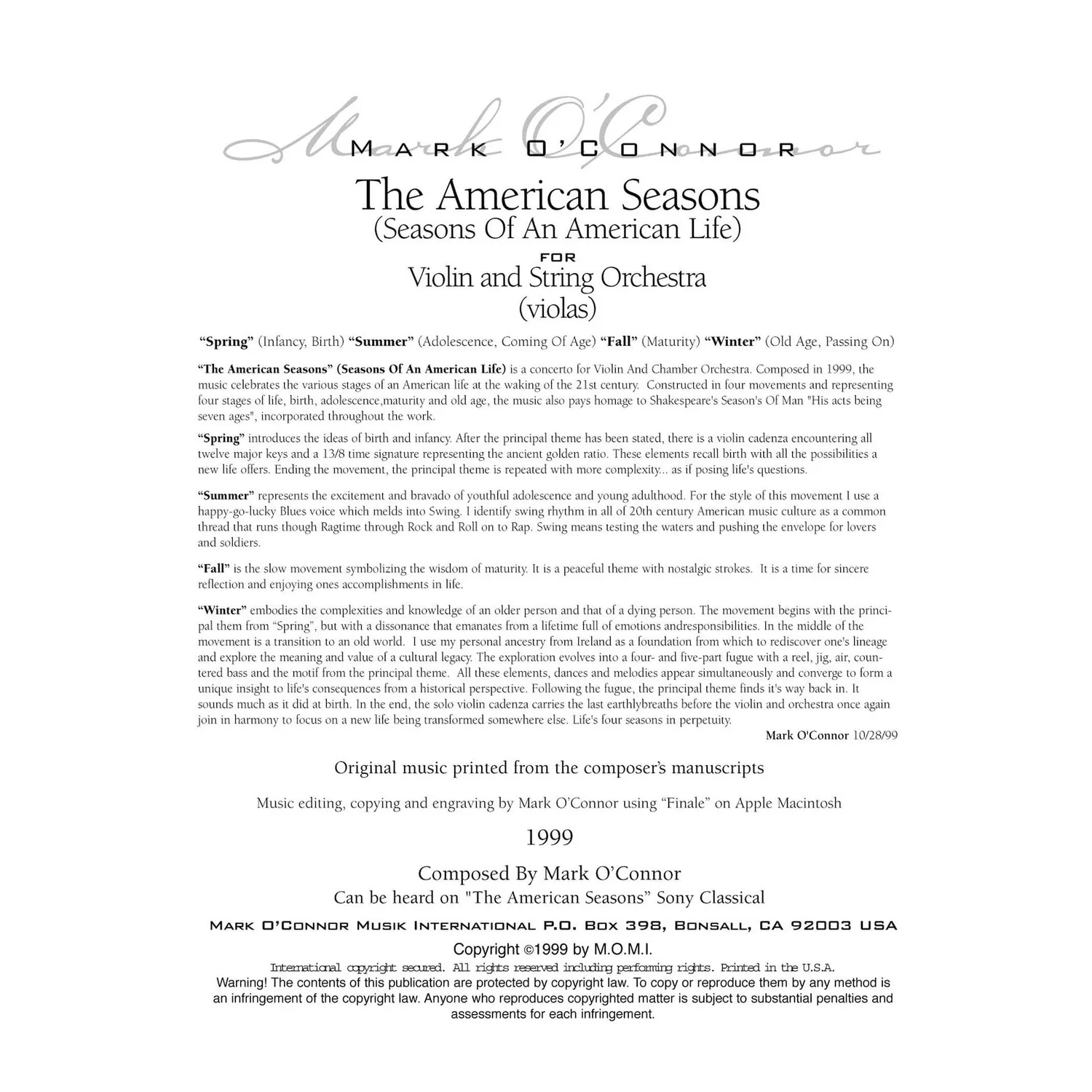 Shar O'Connor American Seasons Noten Viola Download