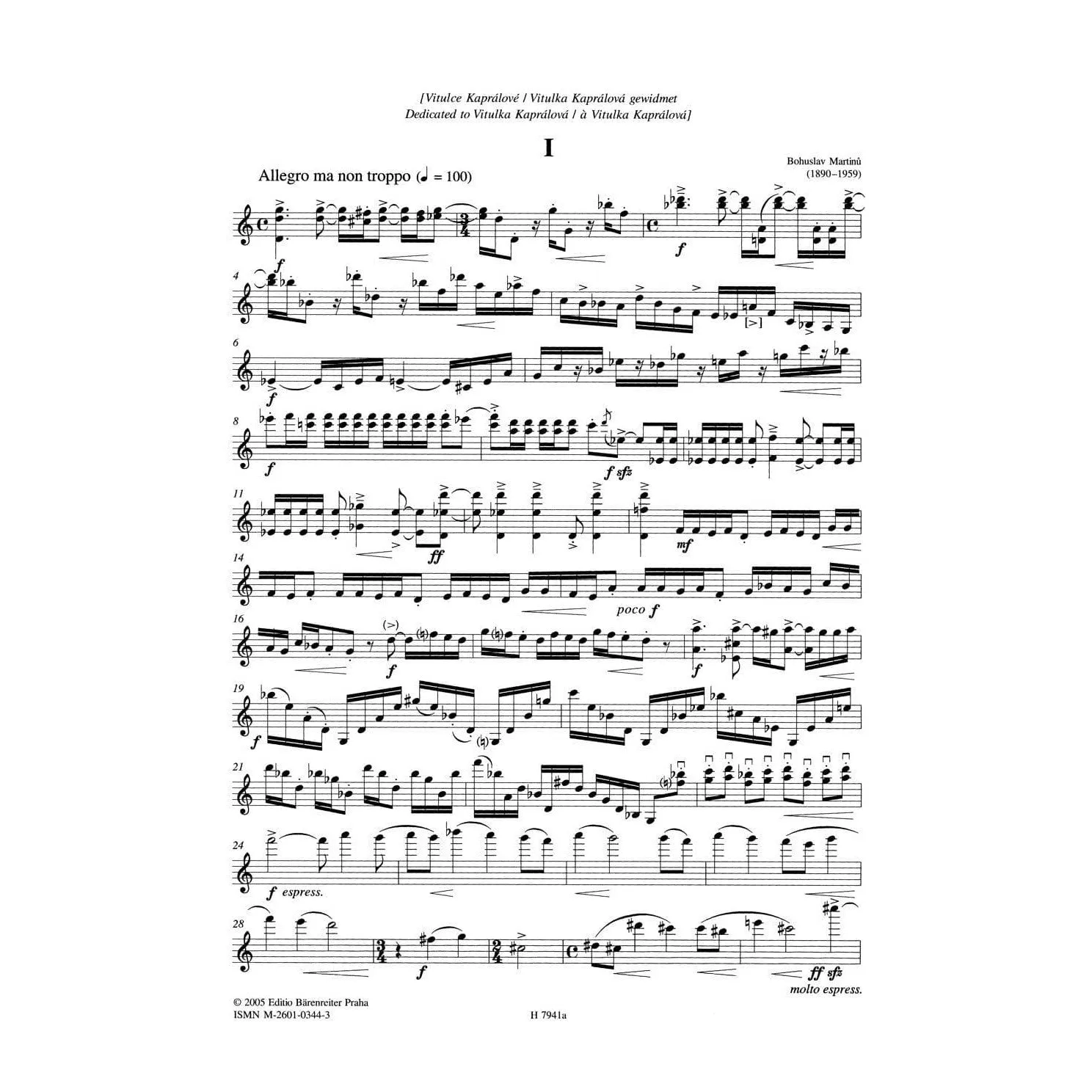 Martinů Streichquartett Nr. 5 Noten 2 Violinen Bratsche Cello
