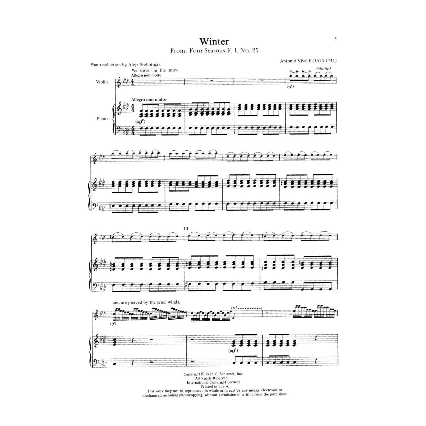 Vivaldi Winter RV 297 Violin Noten Klavier Klopcic