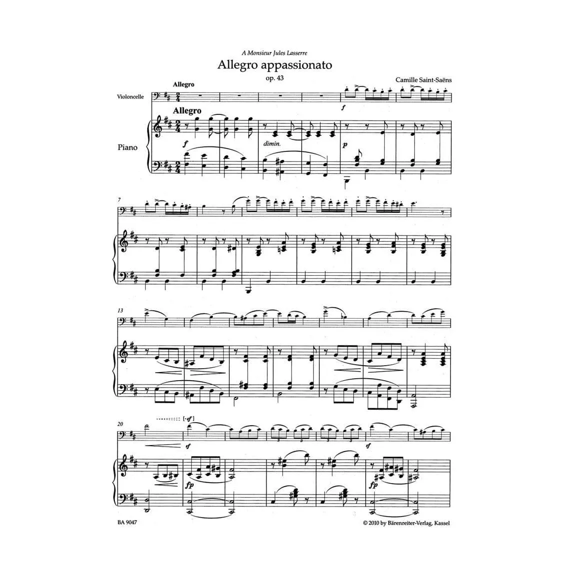 Bärenreiter Saint-Saëns Allegro Appassionato Op 43 Cello Noten