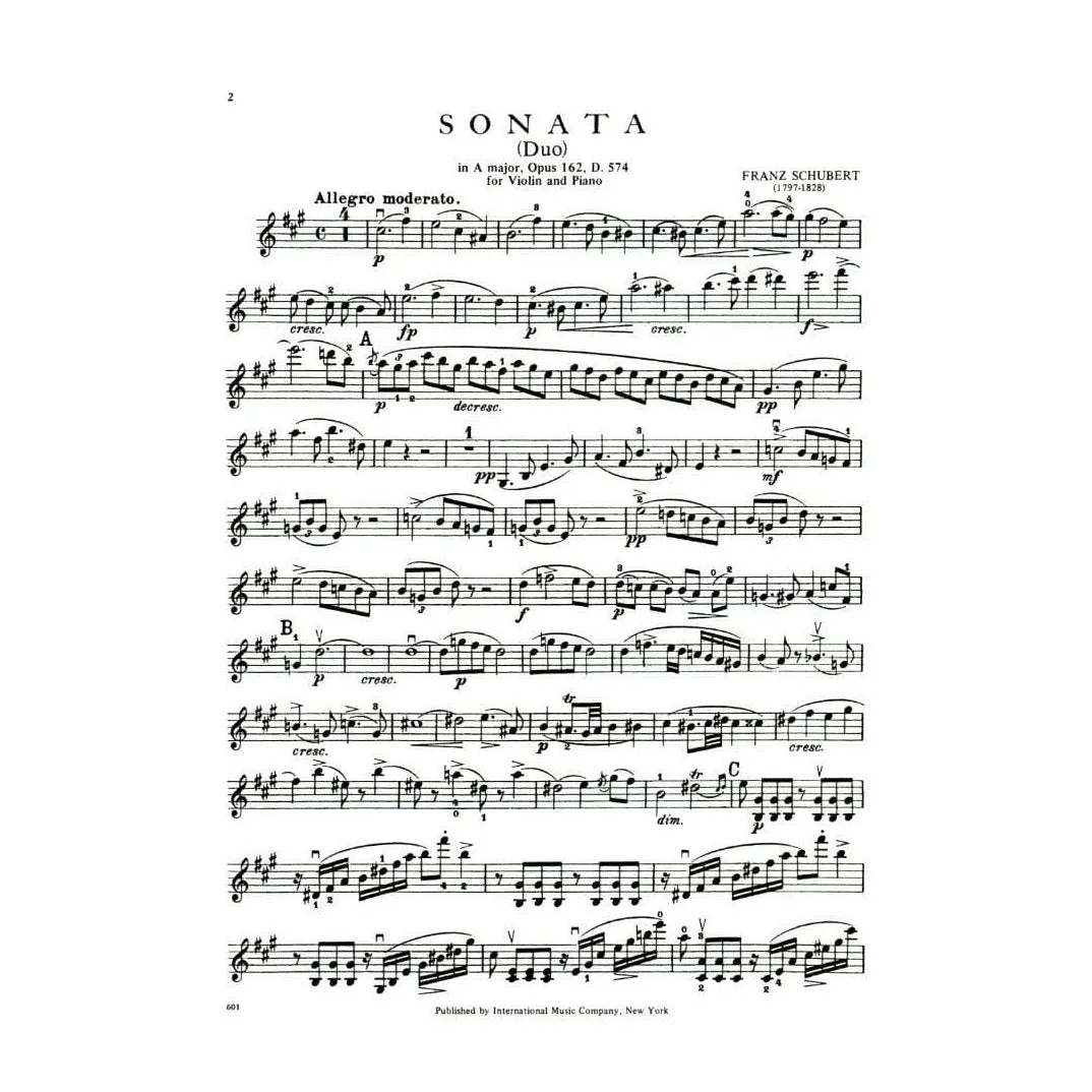 International Schubert Sonate A-Dur D 574 Noten Violine